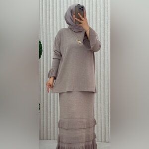 Elegant Women's Taupe Cardigan Set